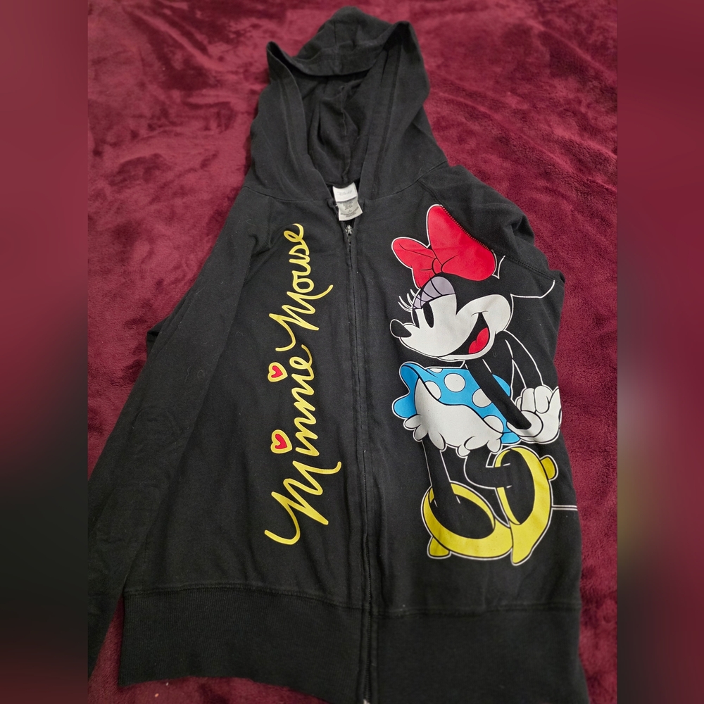Disney Minnie Mouse Kids Hoodie - Black with Red, Yellow, and Blue Accents